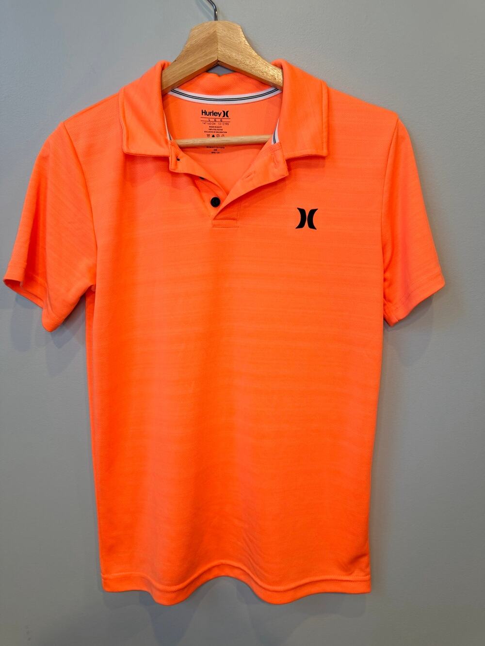 Hurley Boys H2O-Dri Polo Shirt Neon Coral Orange Short Sleeve Size Large 12/14